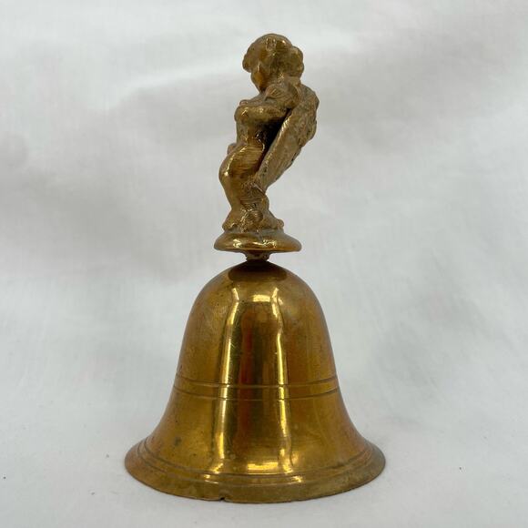 Vintage Brass Angel Cherub Hand Bell Holiday Decor - Picture 4 of 9
